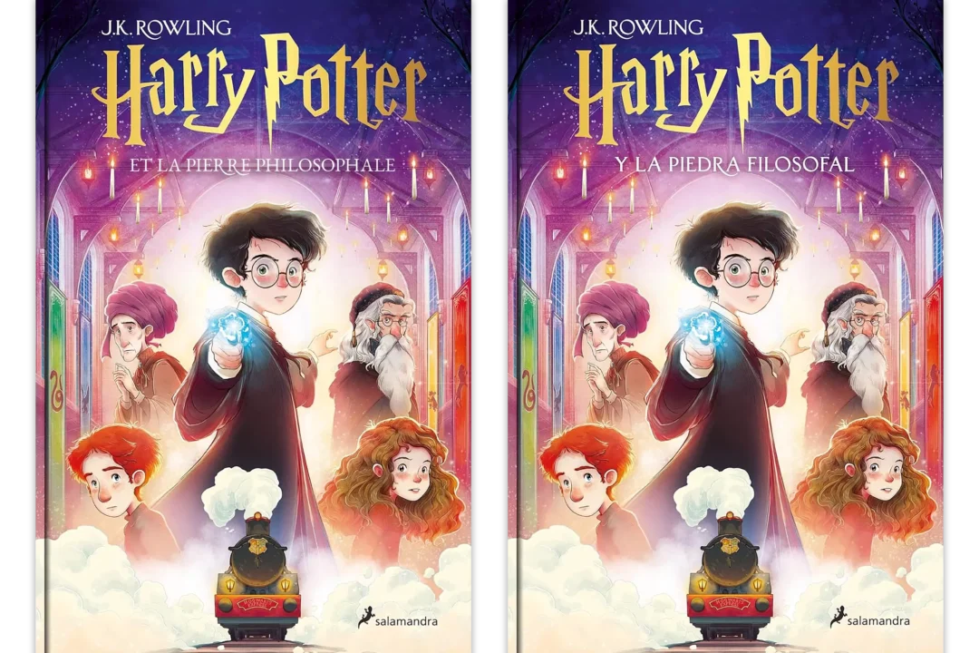 Portada del libro Harry Potter y la piedra filosofal de J.K. Rowling en castellano y francés